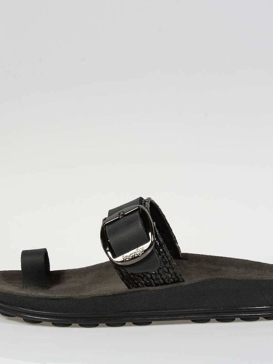 Fantasy Sandals Eva S320 Δερμάτινα Γυναικεία Σανδάλια σε Μαύρο Χρώμα
