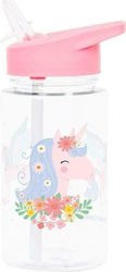 A Little Lovely Company Kids Plastic Water Bottle with Straw Μονόκερος Pink 450ml