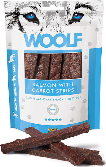 Woolf Snacks Salmon Carrot Strips Dog Treat Grain & Gluten Free with Carrot 100gr 49020