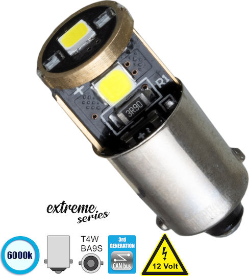 GloboStar Λάμπα Αυτοκινήτου Extreme Series BA9S Canbus LED 6000K Ψυχρό Λευκό 12V 3W 1τμχ