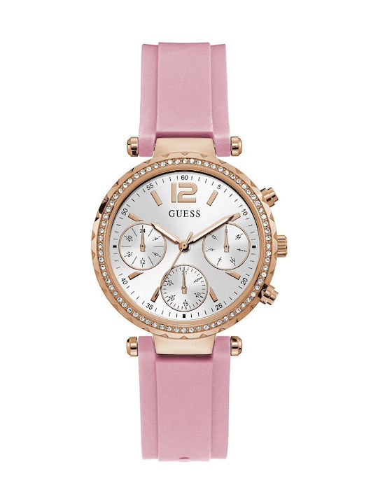 Guess Watch Chronograph with Pink Rubber Strap