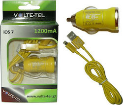 Volte-Tel Φορτιστής Αυτοκινήτου Κίτρινος Συνολικής Έντασης 1.2A με μία Θύρα USB μαζί με Καλώδιο lightning iOS7