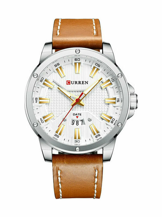 Curren Ανδρικό Ρολόι 46mm Μπαταρίας με Καφέ Δερ...