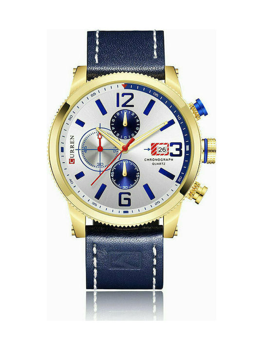Curren 8281 Ρολόι Χρονογράφος Μπαταρίας με Δερμάτινο Λουράκι σε Μπλε χρώμα