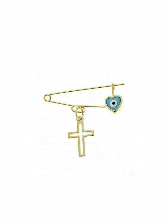 Senza Child Safety Pin made of Gold Plated Silver with Cross