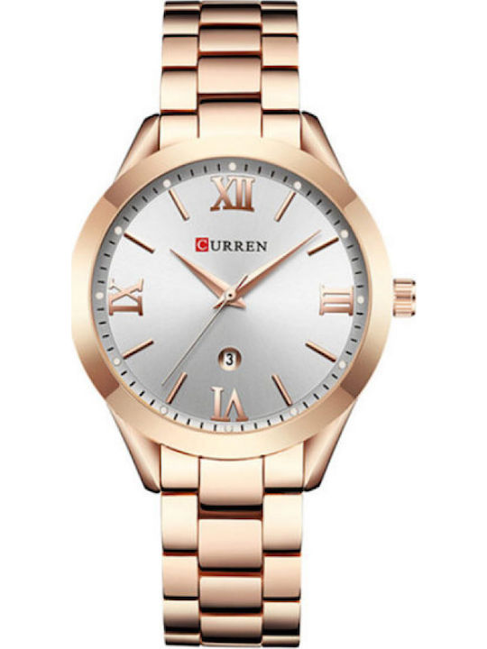 Curren Γυναικείο Ρολόι 38mm Μπαταρίας με Μεταλλικό Μπρασελέ Ροζ Χρυσό/Ασημί