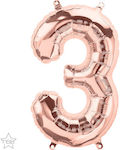 Balloon Foil Number 3 Rose Gold 41cm Pink Gold