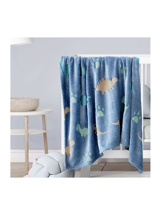 Kocoon Blanket Cot Shiny Dinos Fleece Blue 110x140cm. 27043