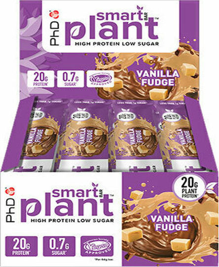 PhD Smart Plant Riegel mit 20gr Protein & Geschmack Vanilla Fudge 12x64gr