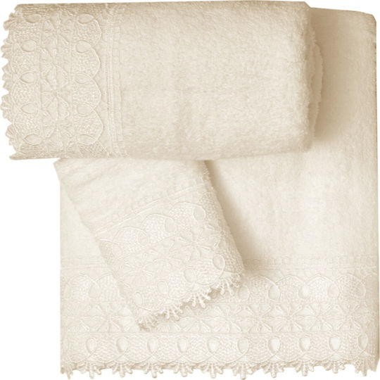 Viopros Νο 4 Bridal Towel Set 5pcs with Lace Ecru