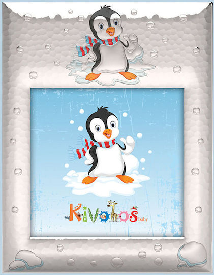 Slevori Pinguin Ramă Foto Pentru Copii Argintie Albastră 10x10cm