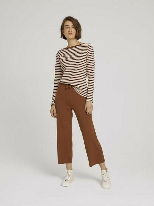 Women's High-waisted Fabric Trousers in Relaxed Fit Brown