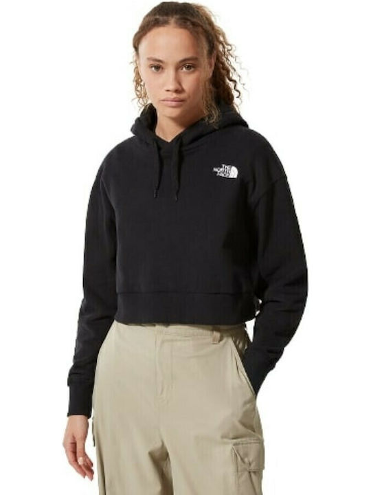 Trend Cropped Γυναικείο Φούτερ με Κουκούλα Μαύρο