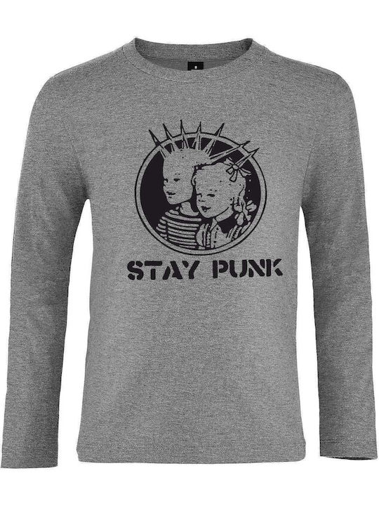 Children's Long Sleeve "Stay Punk", Grey Melange