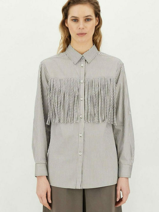 Dorotea Women's Striped Long Sleeve Shirt Khaki