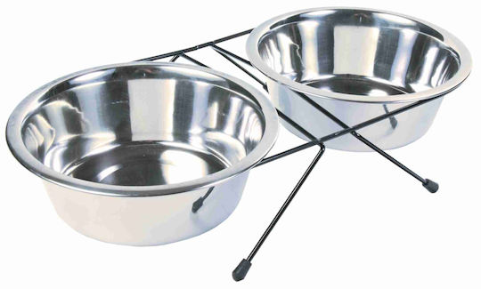 Trixie Eat On Feet Stainless Steel Bowl Food & Water for Dog & Cat with Base 2x 1.8lt 20cm in Silver Color 2pcs