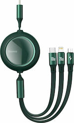 Baseus Bright Mirror Flach / Ausziehbar USB zu Blitzschlag / Typ-C / Micro-USB Kabel 3.5A Grün 1.2m (CAMJ010206)