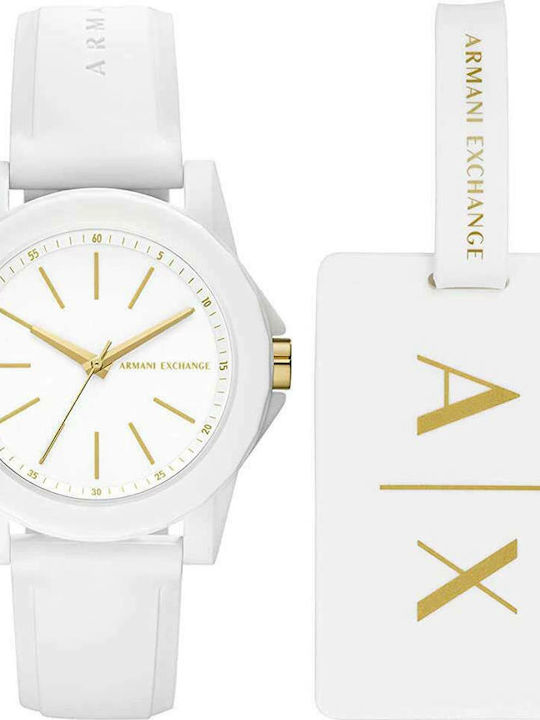 Armani Exchange Ceas de Damă cu Alb Curea din Piele
