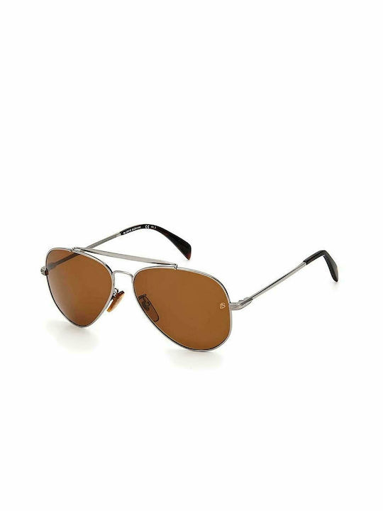 David Beckham Sunglasses with Silver Metal Frame and Brown Lens DB 1004/S 6LB/70