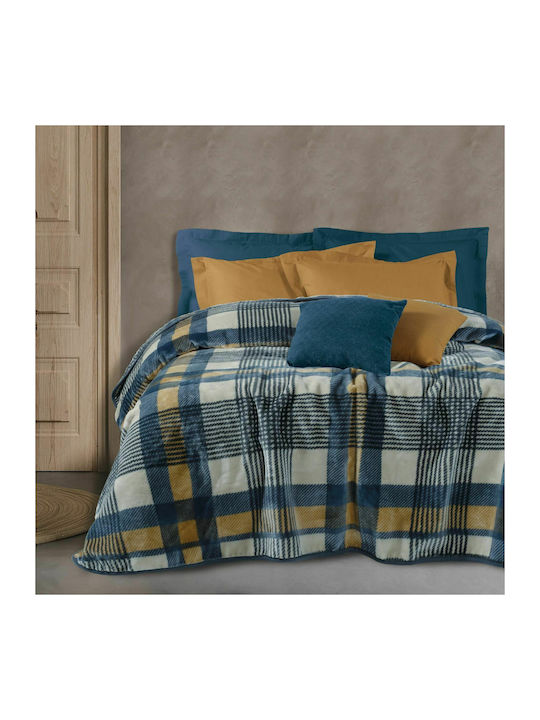 Das Home 0462 Velvet Blanket Double 220x240cm Beige / Black / Ochre