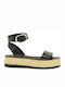 Δερμάτινα Γυναικεία Σανδάλια Flatforms Μαύρα