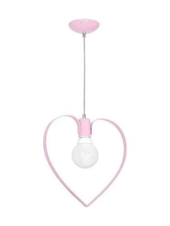 Milagro Love Single Bulb Kids Lighting Pendant Metallic 60W with Drive Size E27 In Pink Colour