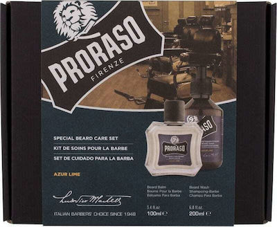 Proraso Σετ Περιποίησης για Γένια Azur Lime με Balm 100ml & Shampoo 200ml