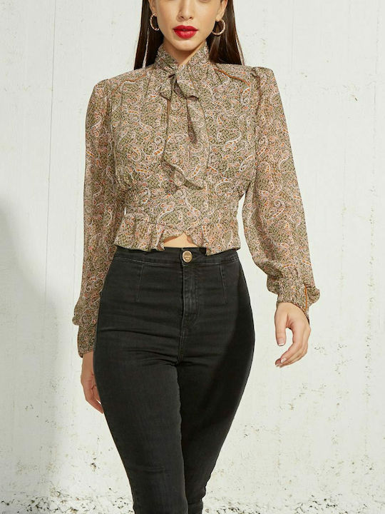 Γυναικείο Crop Top Μακρυμάνικο Χακί