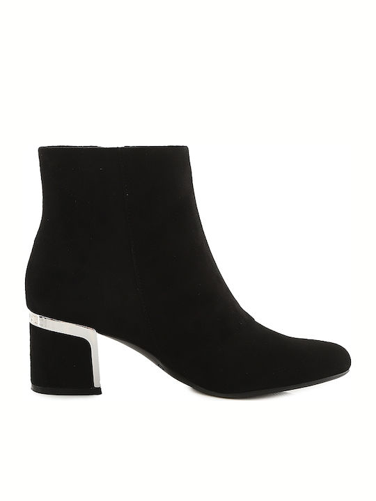 Crosbi Suede Γυναικεία Μποτάκια Αστραγάλου με Μεσαίο Τακούνι Μαύρα