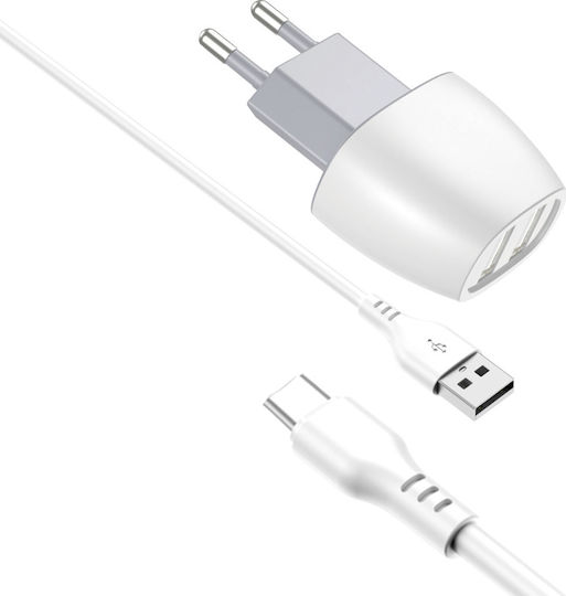Leewello Încărcător cu 2 Porturi USB-A și Cablu USB-C Albς (CDQ-068 + SJX-187)