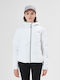 Women's Short Puffer Jacket Waterproof and Windproof for Winter with Hood White