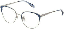 Police Metal Eyeglass Frame Cat Eye Blue VPL843 0579