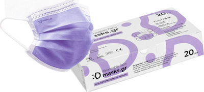 masks.gr Χειρουργική Μάσκα Προσώπου 3ply Τύπου II Mască de protecție De unică folosință Tipul II Chirurgical Violet 20buc