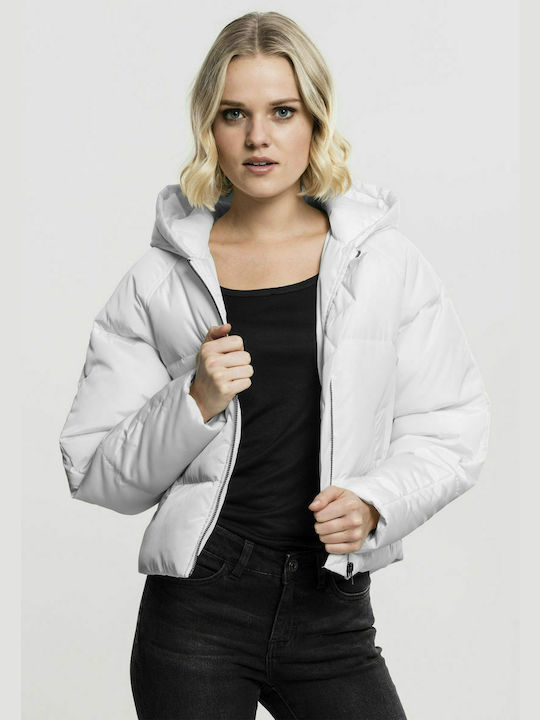 Urban Classics TB1758 Women's Short Puffer Jacket for Winter with Hood Off White