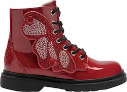 Lelli Kelly Kids Leather Anatomic Military Boots with Zipper Red