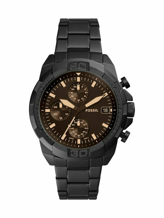 Fossil Ανδρικό Ρολόι 50mm Χρονογράφος Μπαταρίας με Μαύρο Μεταλλικό Μπρασελέ