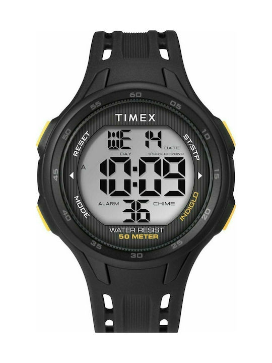 Timex Sleek Ψηφιακό Ρολόι Χρονογράφος Μπαταρίας με Καουτσούκ Λουράκι σε Μαύρο χρώμα