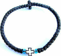 Prayer Beads with Cross & Blue Bead Black