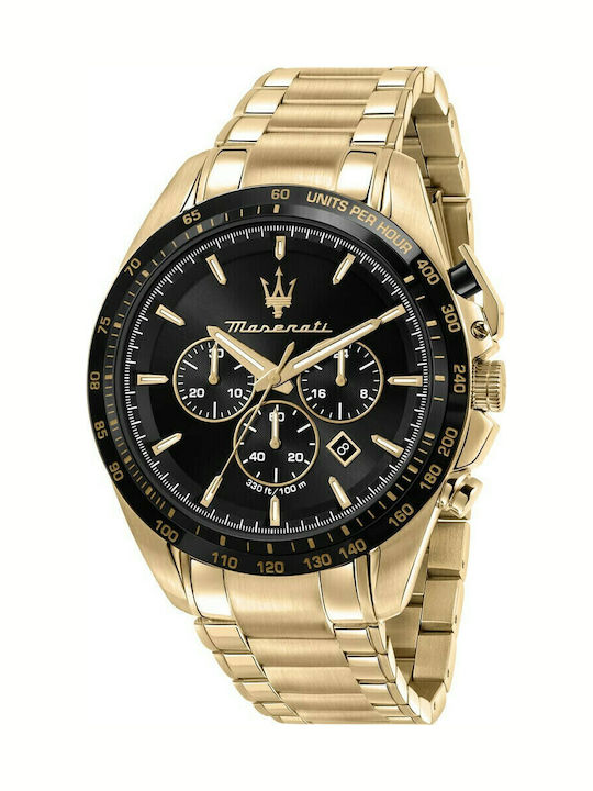 Maserati Ανδρικό Ρολόι 45mm Χρονογράφος Μπαταρίας με Χρυσό Μεταλλικό Μπρασελέ