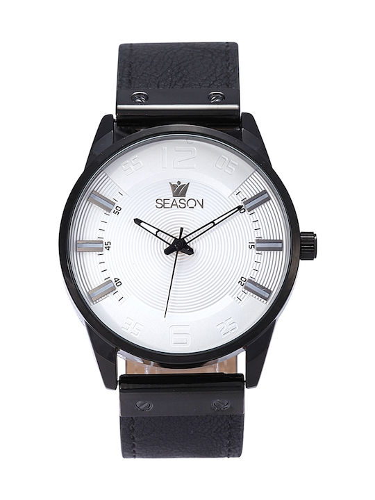 Season Time Ανδρικό Ρολόι 42mm Μπαταρίας με Μαύρο Δερμάτινο Λουράκι