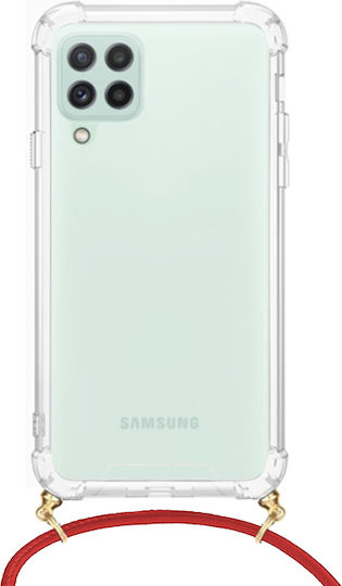 Forcell Cord Back Cover Silicone with Strap Transparent/Red (Galaxy A22 4G)