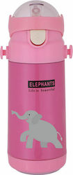 Estia Jungle Kids Water Bottle Thermos Stainless Steel with Straw Elephants 350ml