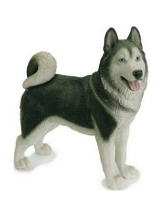 Câine decorativ Husky din rășină alb negru cu dimensiunile 15cmx5cmx16cm