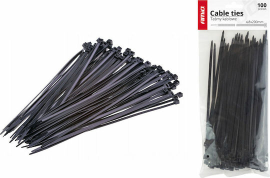 AMiO Plastic Cable Ties 300mmx4.8mm In Black Colour 100 Pieces 02156
