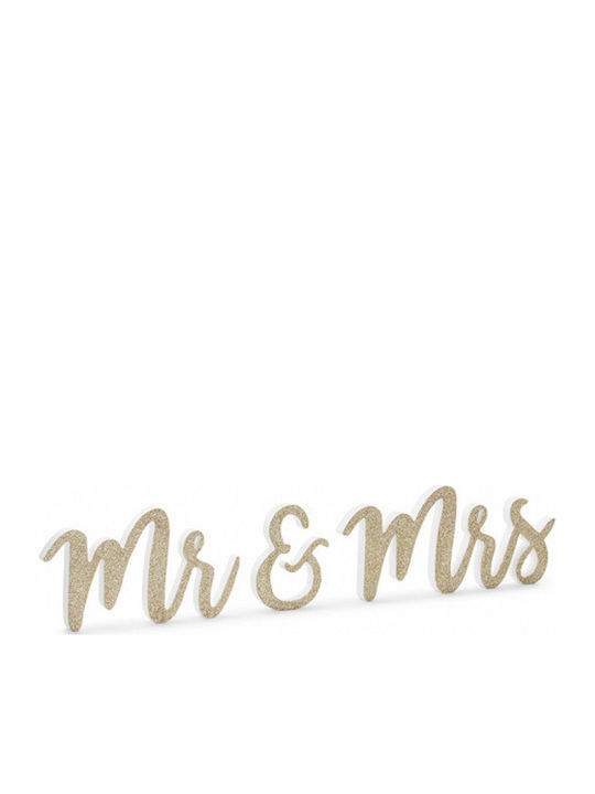 PartyDeco Wedding Decoration Wooden Table Decoration Mr & Mrs with Glitter Gold