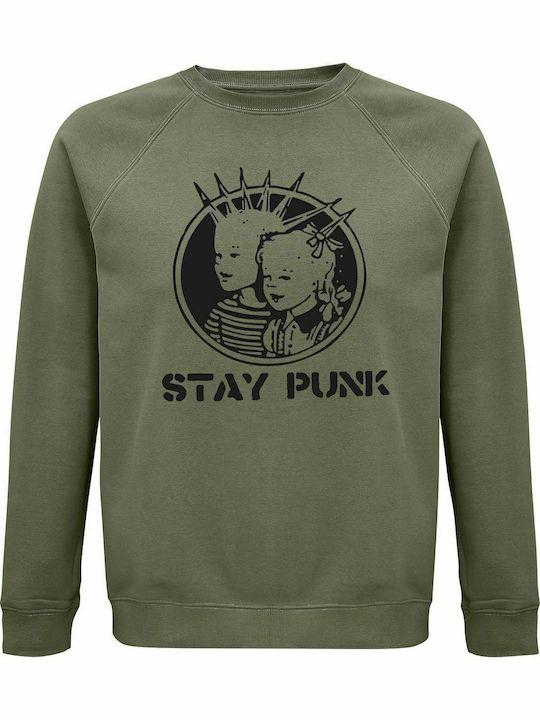 Sweatshirt unisex, Organic "Stay Punk", Khaki