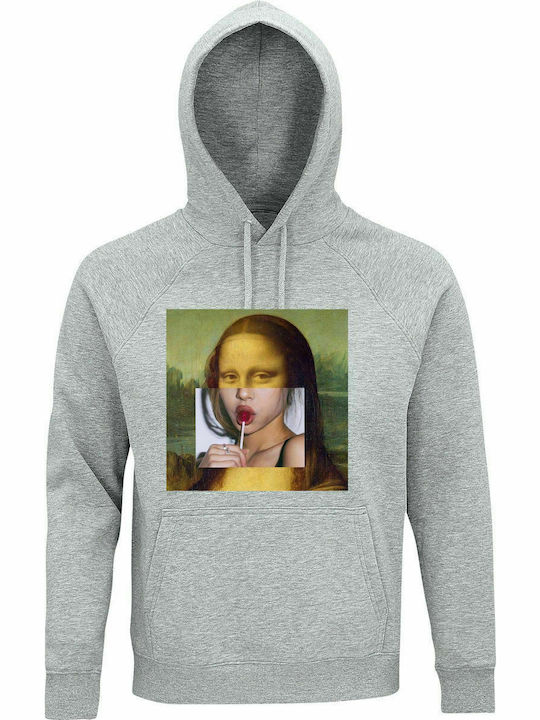 Hoodie Unisex, Organic "Monalisa Lollipop", Grey melange