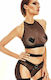 Anais Apparel Reverie Sexy Lingerie Set with Transparency and Garters Black 3 Pieces