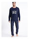 Relax Lingerie Winter Herrenpyjama Baumwollene Marineblau