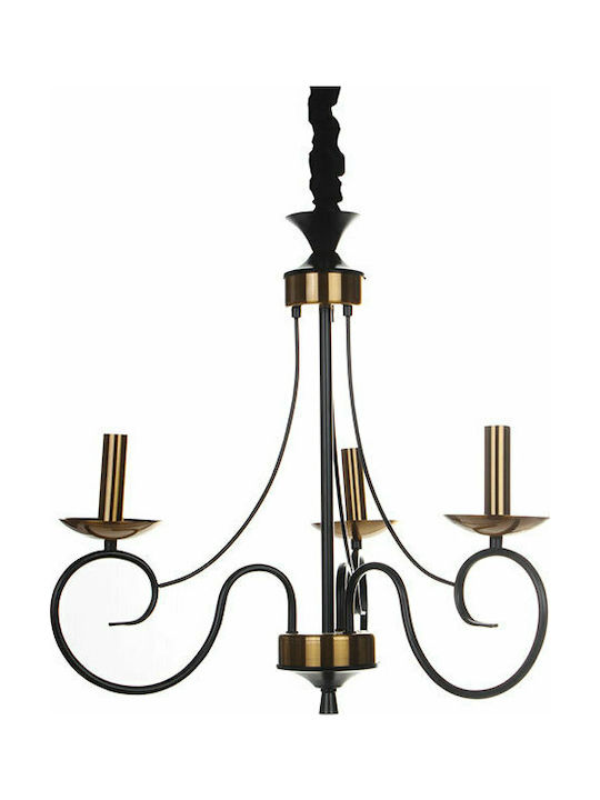 Keskor Candelabru 3xE14 Ø52cm cu Lumânări Negru 89520-3